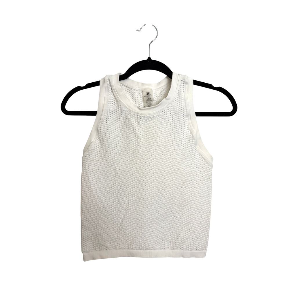 Spiritual Gangster Tank Top Womens XS/S Rise Seamless Mesh Racer White Crop